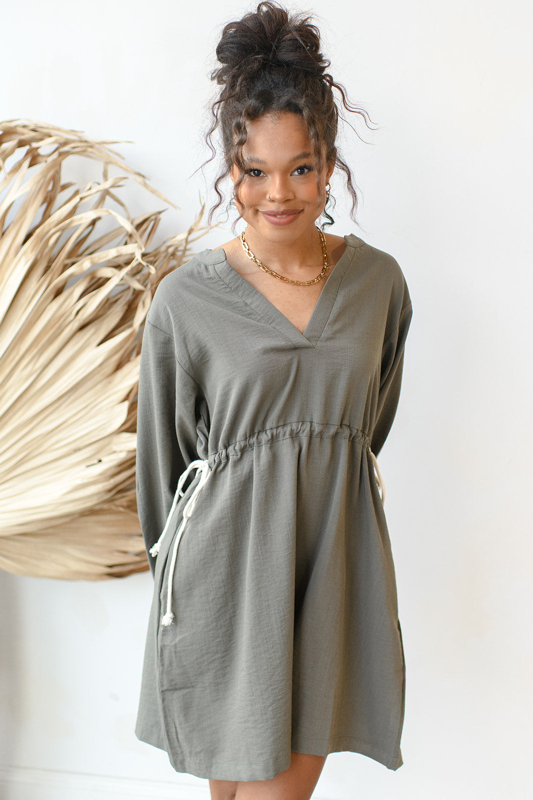 mode, drawstring waist mini dress