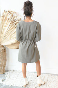 mode, drawstring waist mini dress