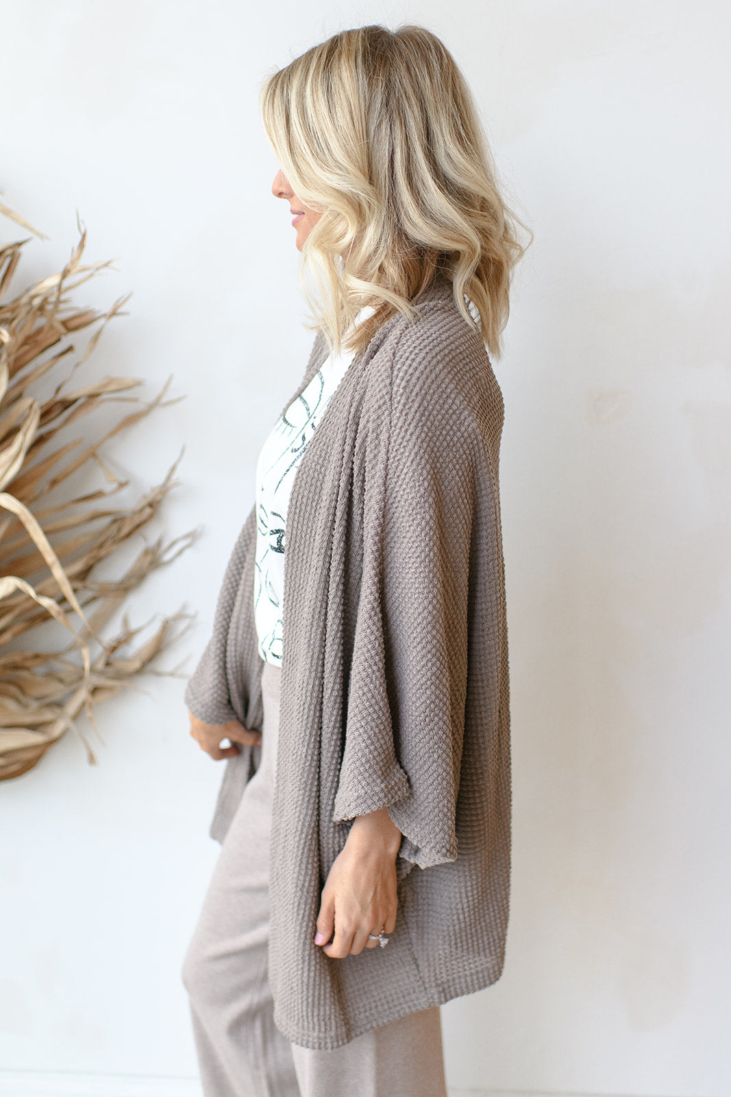 mode, waffle knit kimono