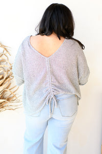 mode, roll-up sleeve back ruching top