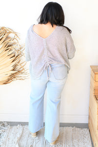mode, roll-up sleeve back ruching top