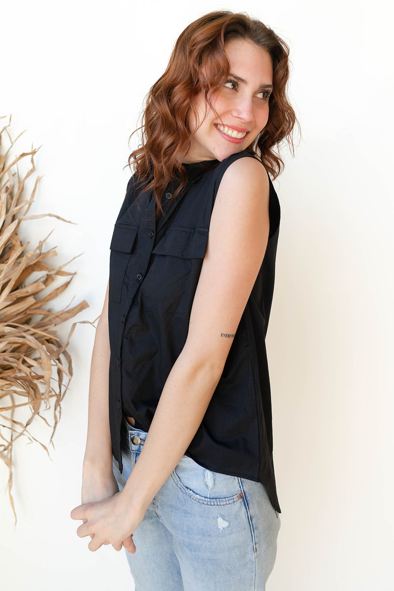 mode, nancy button up tank