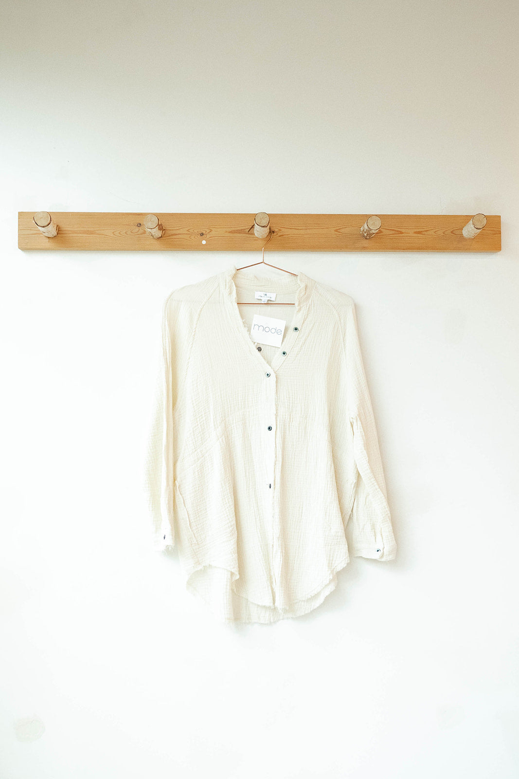 mode, plush gauze button down