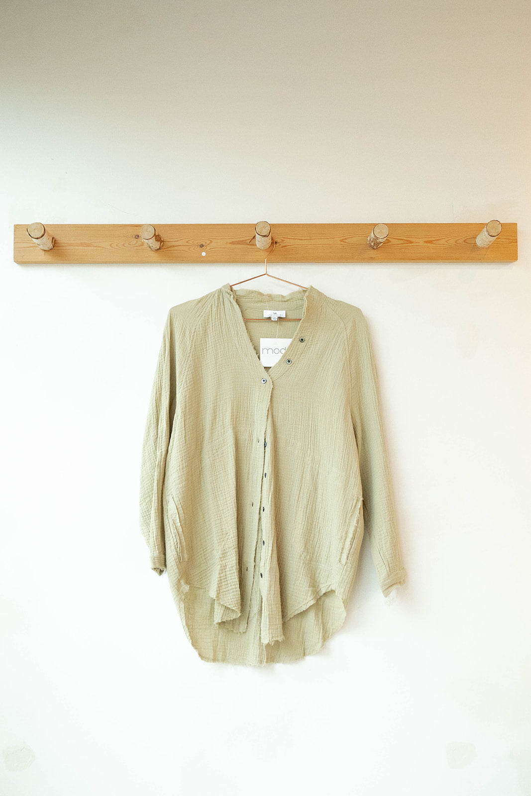 mode, plush gauze button down