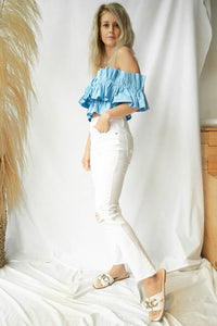 mode, glam off shoulder top