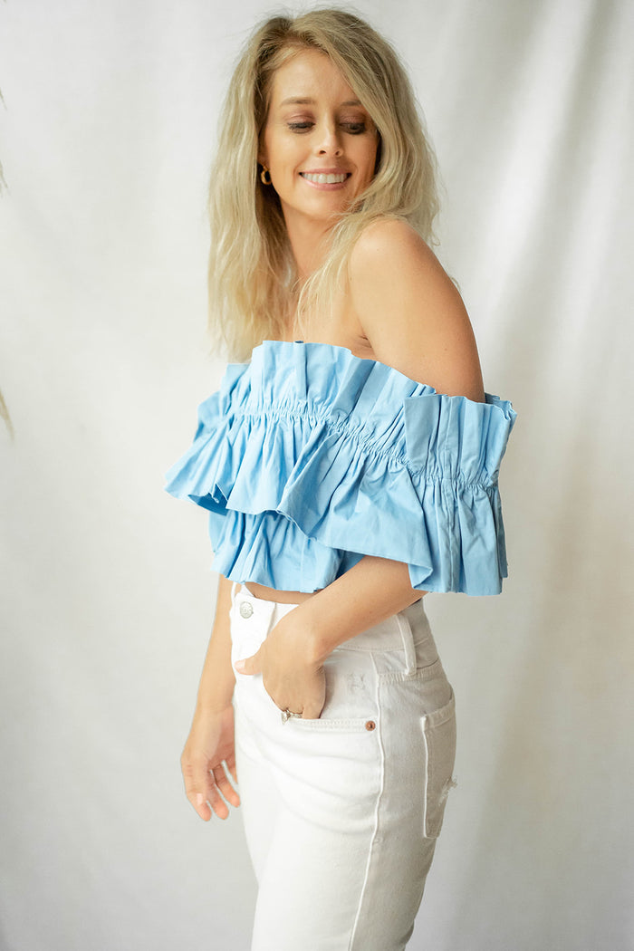 mode, glam off shoulder top