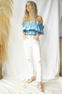 mode, glam off shoulder top