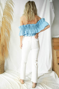 mode, glam off shoulder top