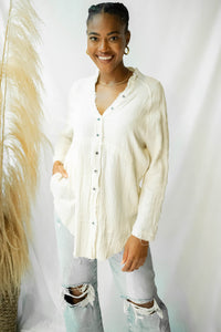 mode, plush gauze button down