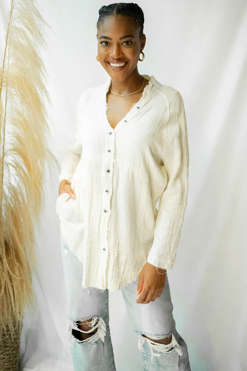 plush gauze button down