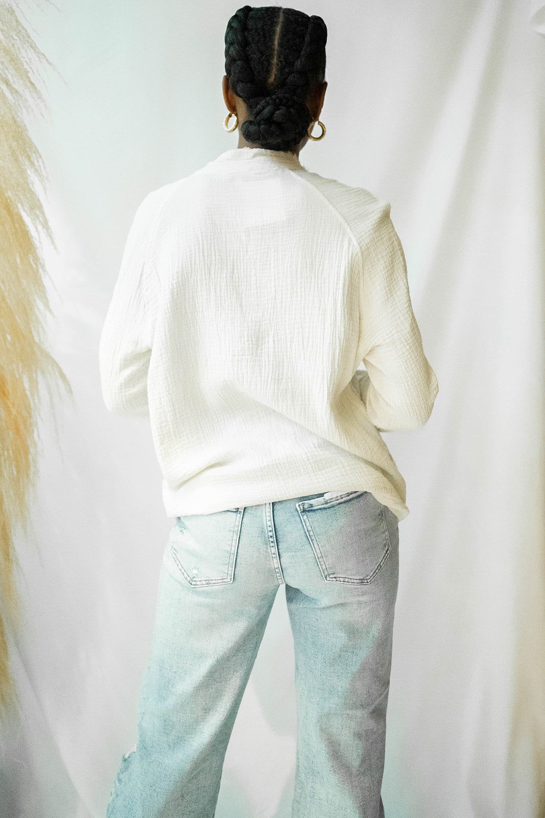 mode, plush gauze button down