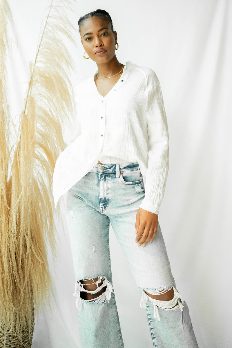 plush gauze button down
