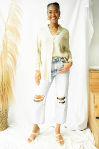mode, plush gauze button down