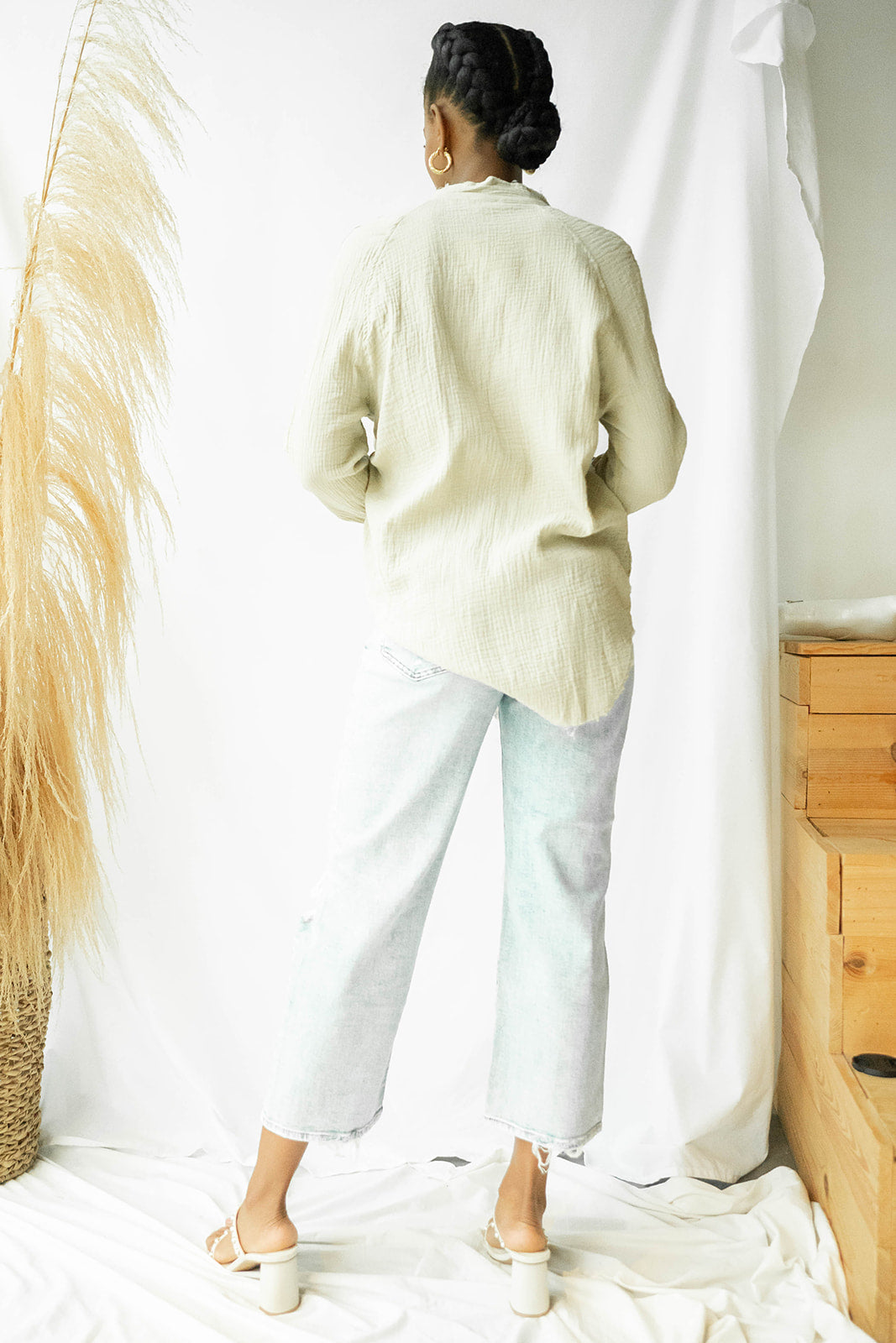 mode, plush gauze button down