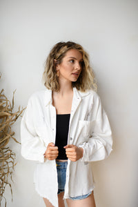 mode, delighted distressed shacket