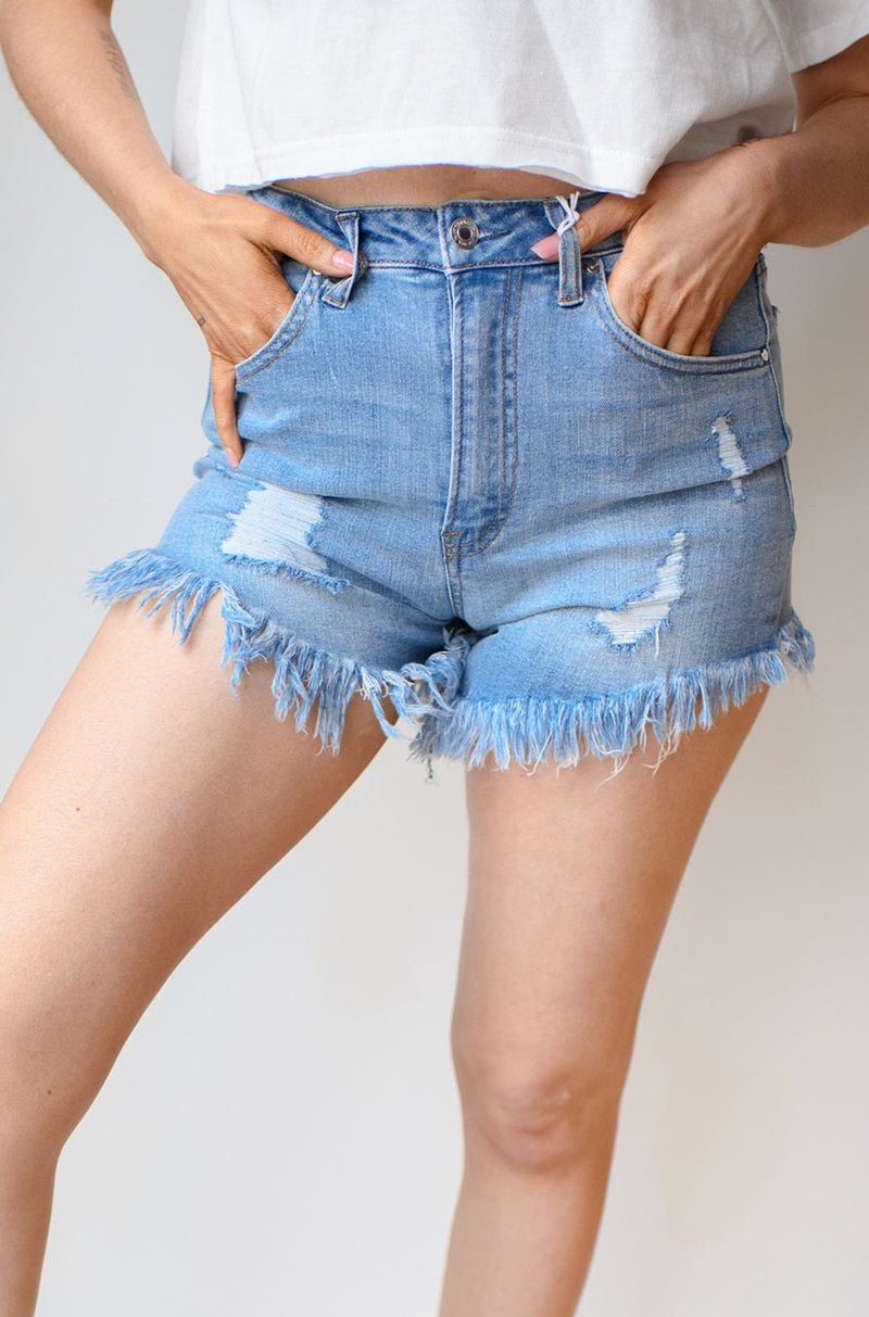 mode, for love highwaist frayed hem shorts