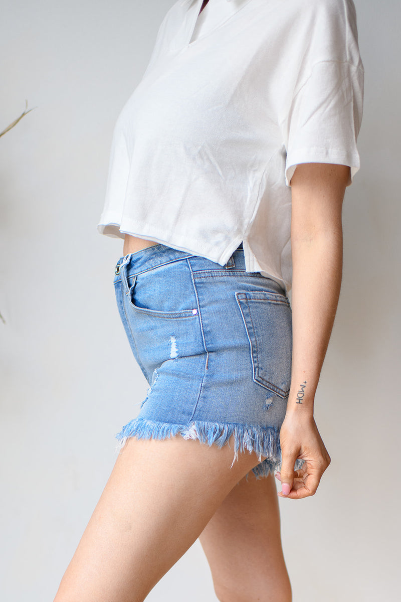mode, for love highwaist frayed hem shorts