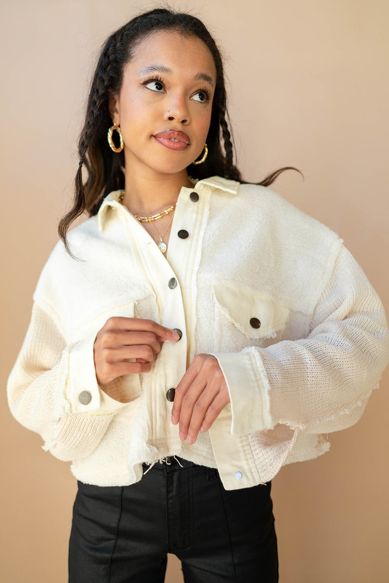 mode, oakleigh sherpa/twill jacket