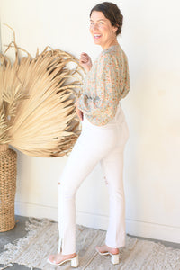 mode, side split jeans
