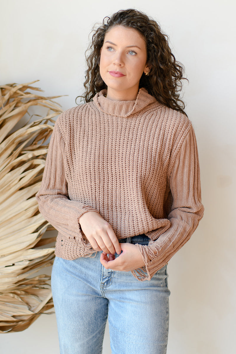 mode, the only one distressed turtleneck