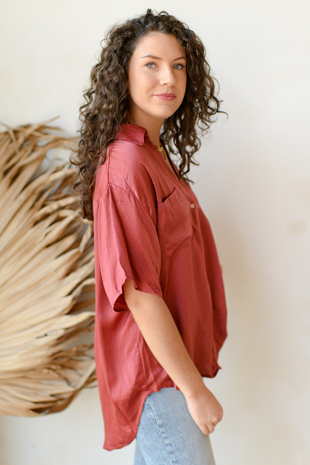 mode, satin boxy tunic top