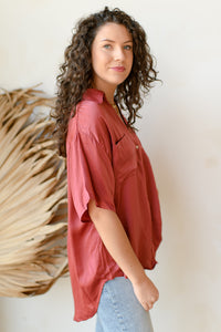 mode, satin boxy tunic top