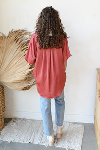 mode, satin boxy tunic top