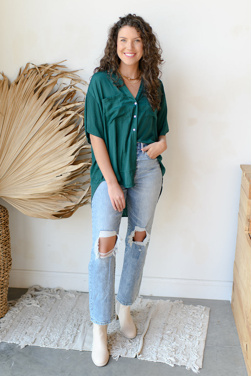 mode, satin boxy tunic top