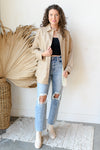 mode, vegan leather shacket