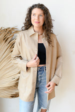mode, vegan leather shacket