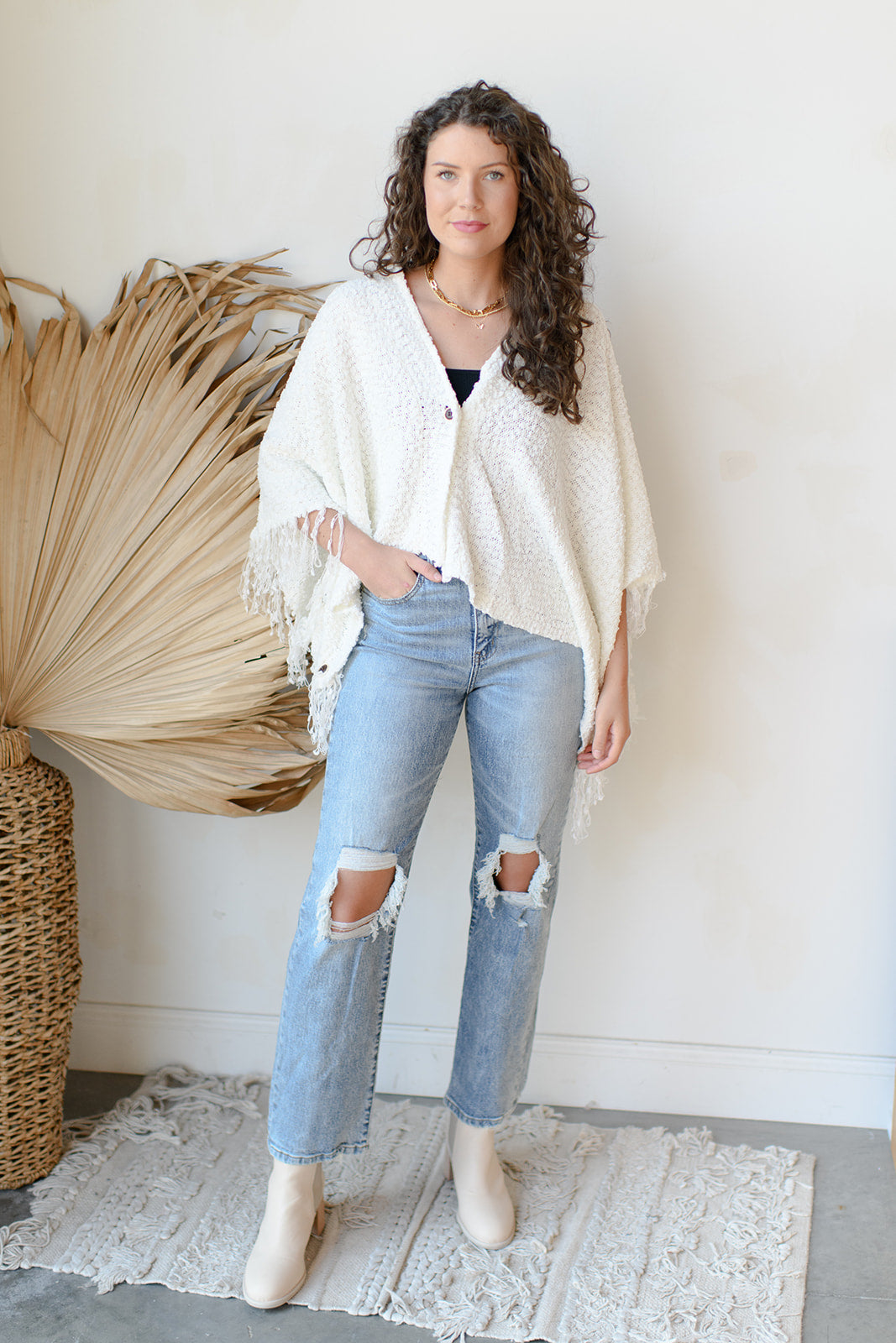 mode, shredded button up cardigan
