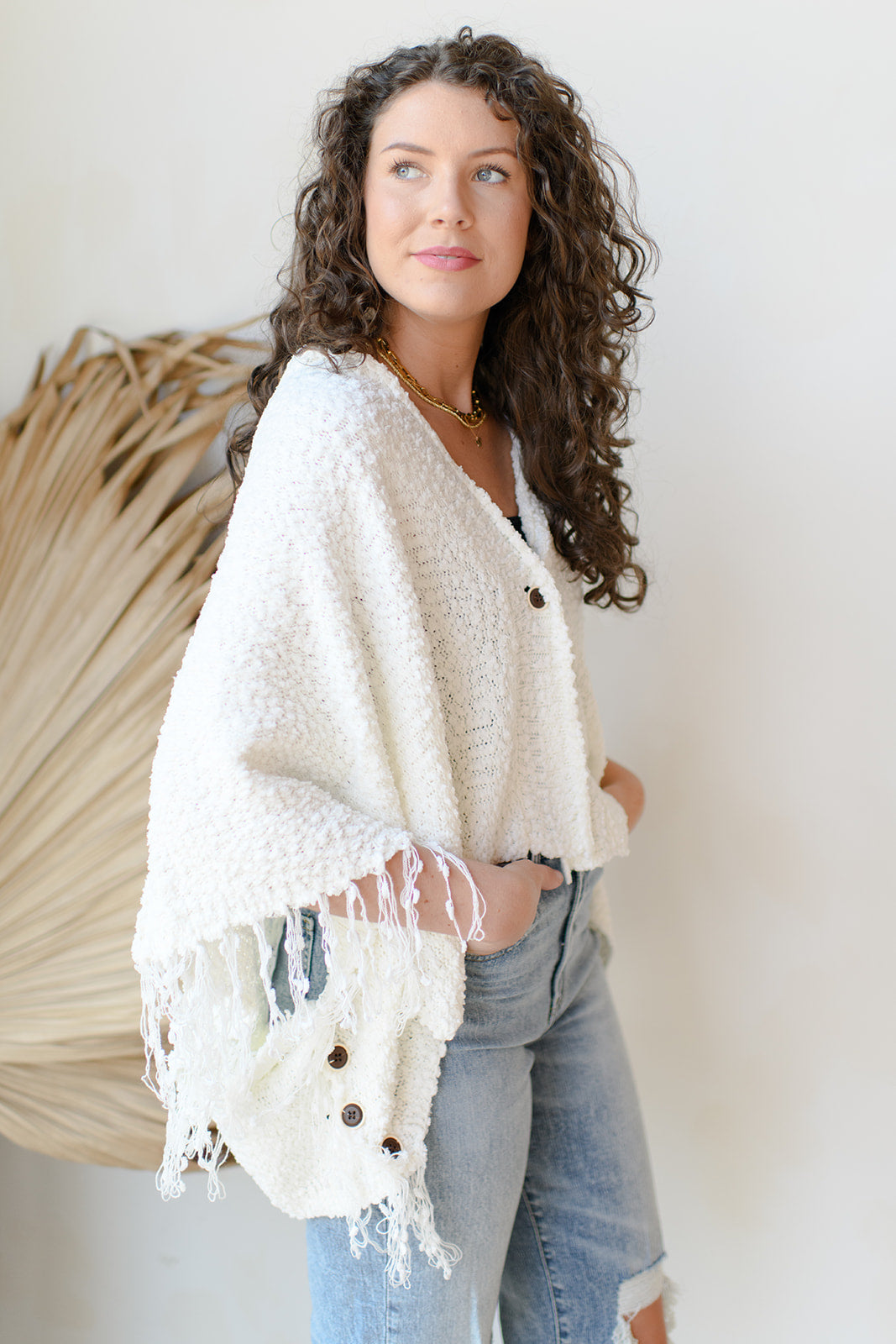 mode, shredded button up cardigan