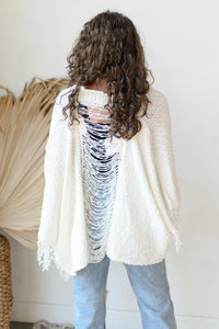 mode, shredded button up cardigan