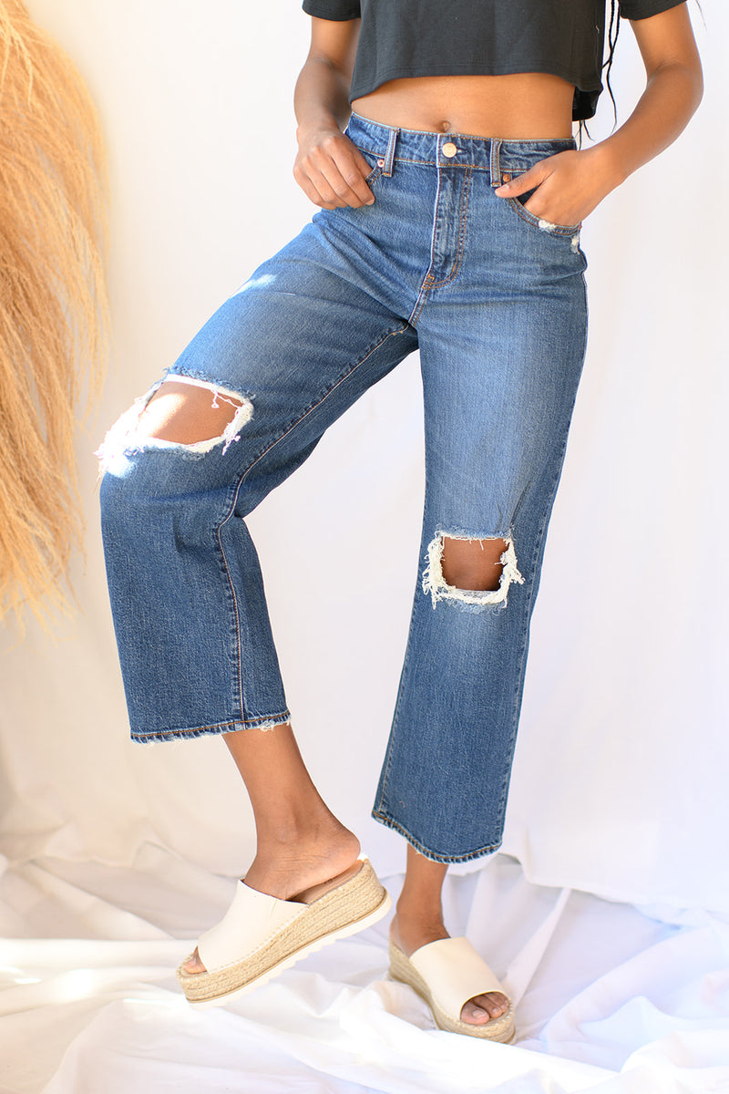 pleaser high rise wide ankle jeans