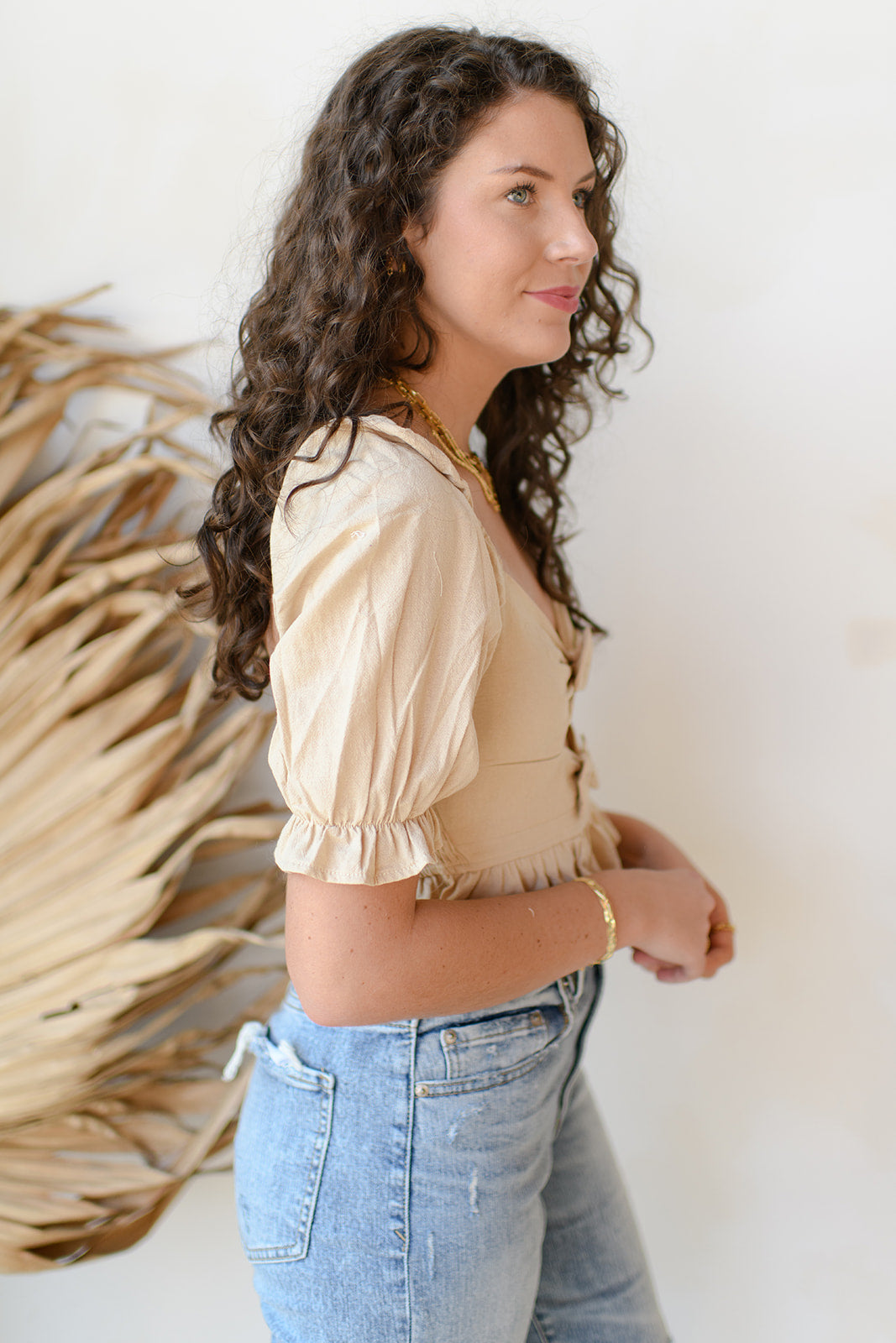 mode, bow knot cut-out blouse