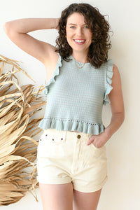 mode, crochet knit ruffle top