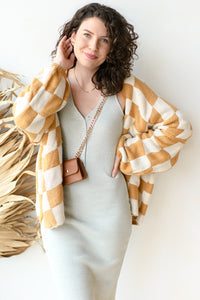 mode, checkmate cardigan