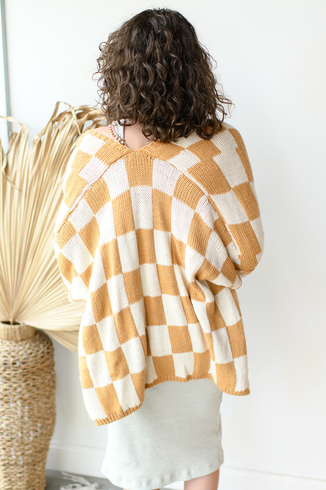mode, checkmate cardigan