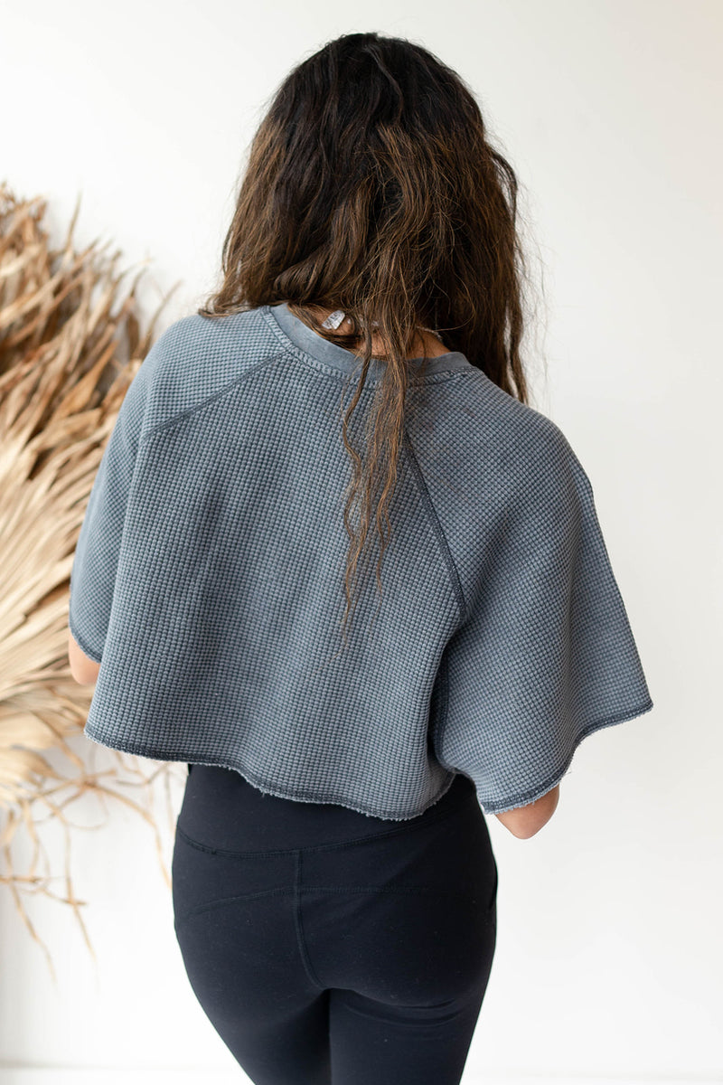 mode, waffled crop tee
