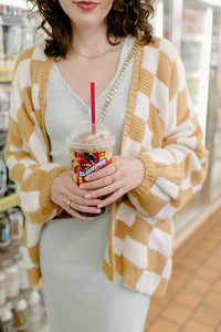 mode, checkmate cardigan