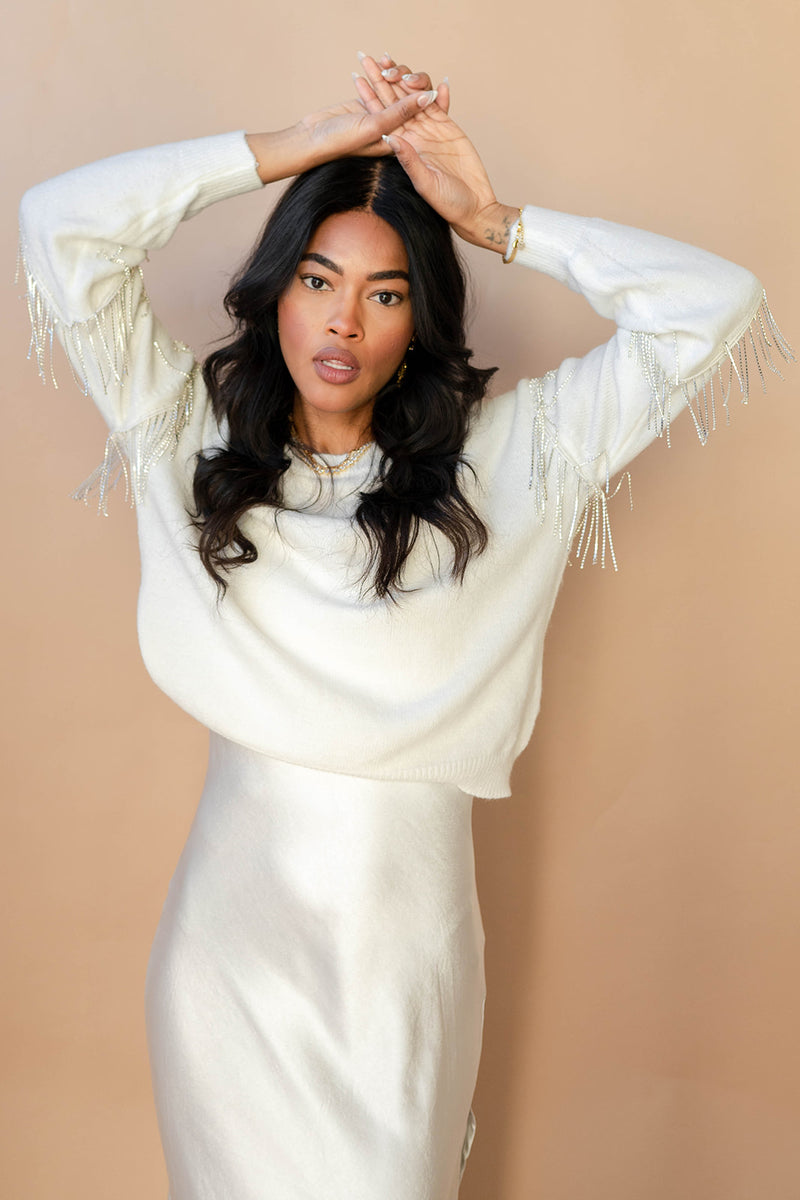 mode, iris tassel sweater