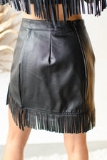 fringe detail leather skirt