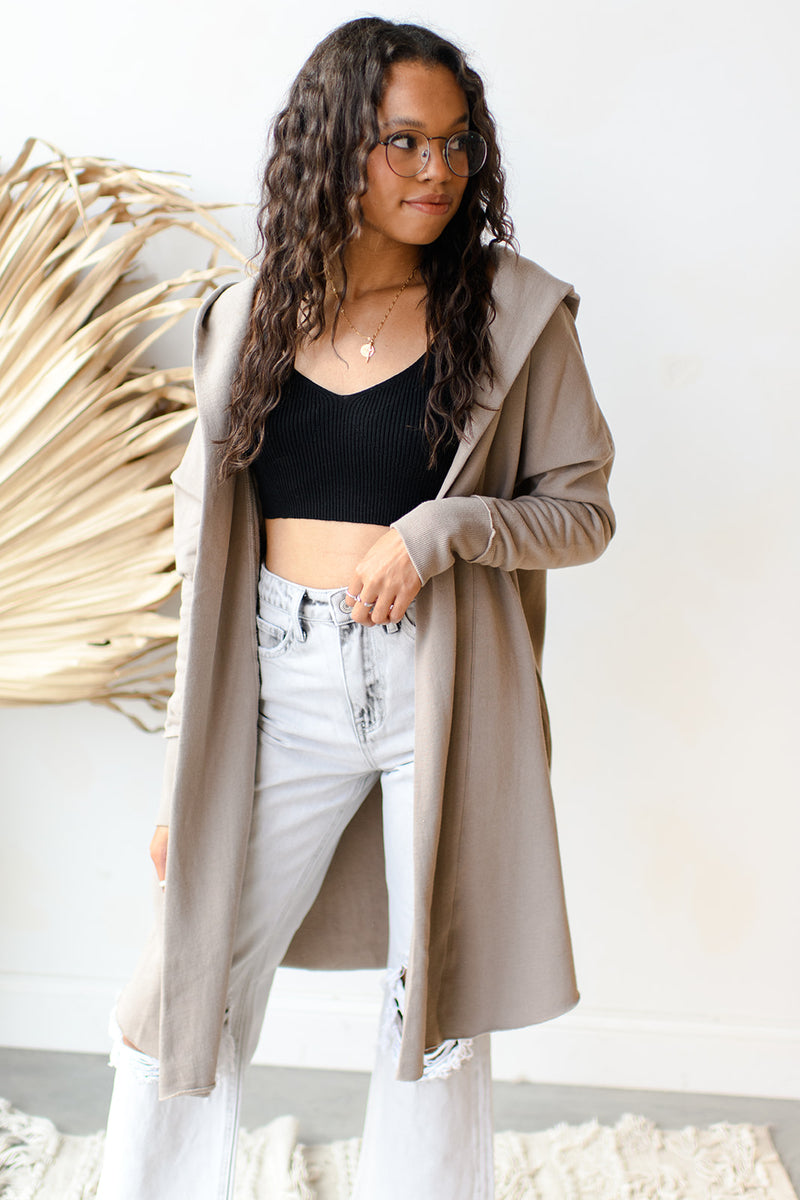 mode, longline hoodie cardigan