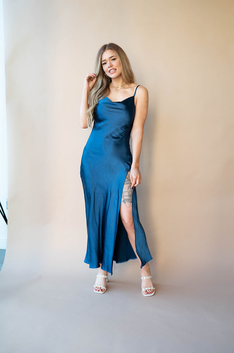 mode, honeymoon with me cowel neck dress