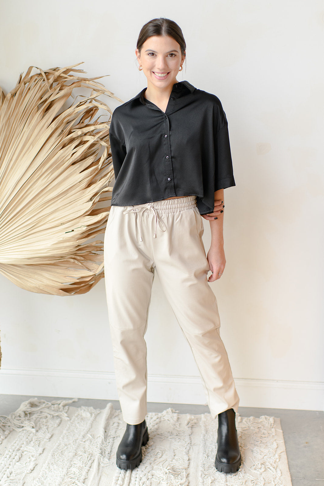 mode, mya faux leather pants