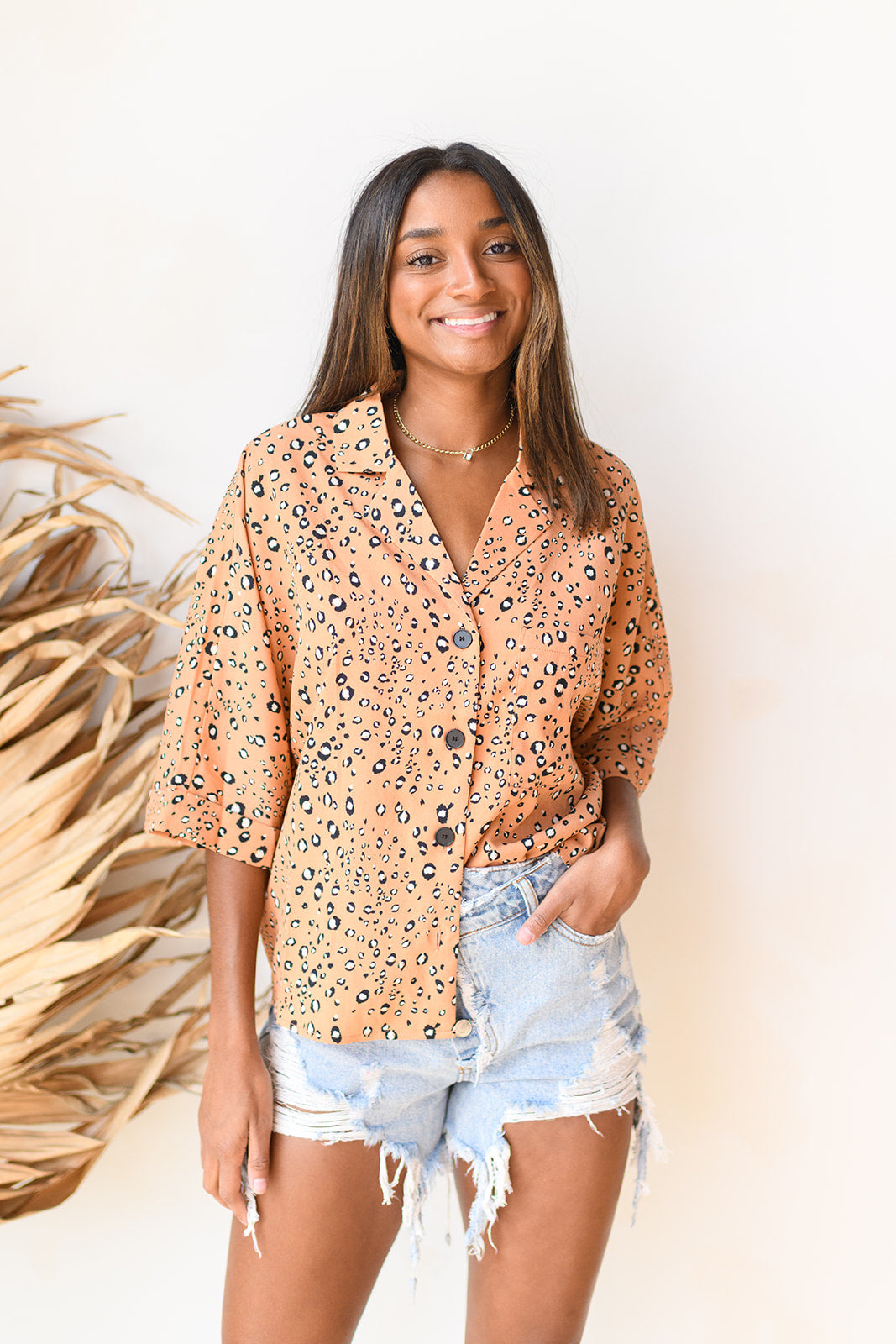 mode, wild sienna print blouse