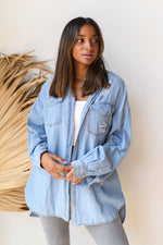 mode, skylar denim shacket