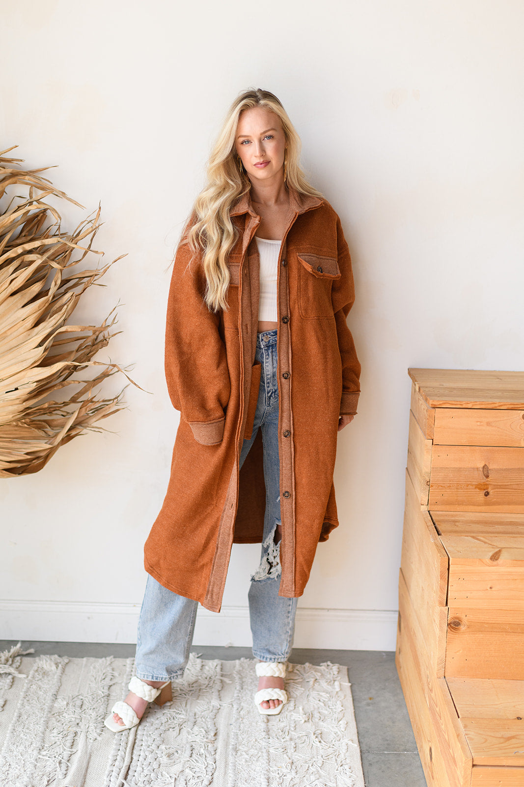 mode, thrill me button down shacket