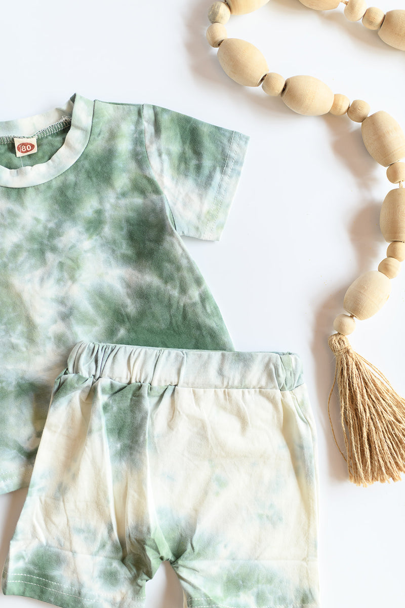mode, green tie dye two-piece set