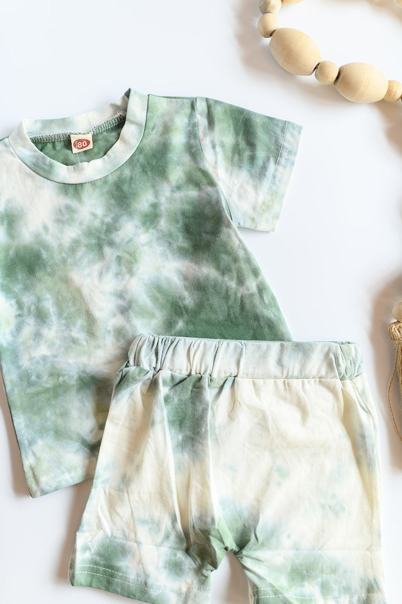 mode, green tie dye two-piece set